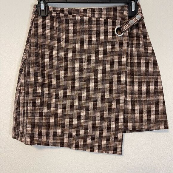 Harper Plaid Brown Mini Skirt Size XS - Picture 1 of 11
